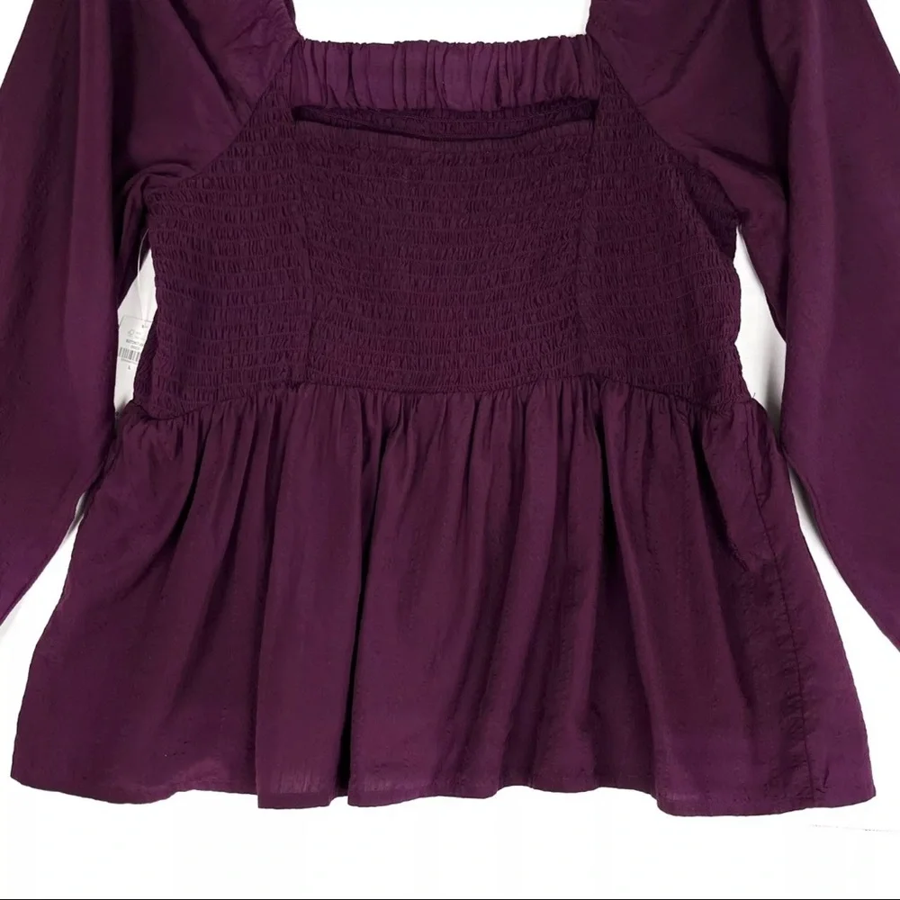 Old Navy Womens Seersucker Smocked Babydoll Blouse Peplum Peasant Large Purple - Picture 8 of 14